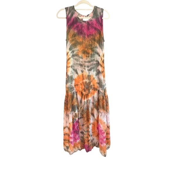 Young Fabulous & Broke YFB Tie Dye Maxi Tiered Dress Summer Boho Hippie Artsy M - Picture 1 of 7